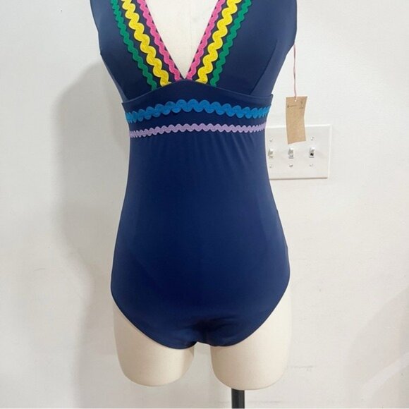 Boden Women’s Porto V-Neck Rik Rak Swimsuit - Size 8L - Picture 8 of 14
